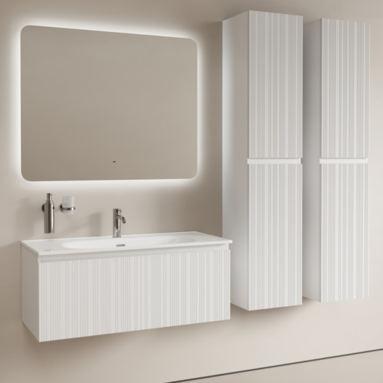 Тумба с раковиной Sancos Code 100 подвесная, белая матовая, раковина белая