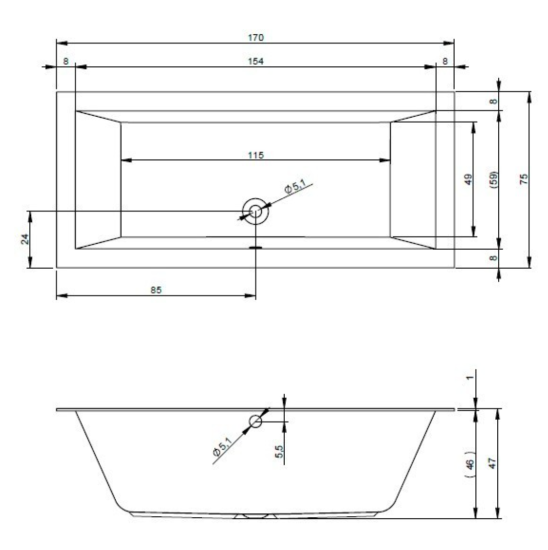 Акриловая ванна Riho Lugo 170x75 см, встраиваемая