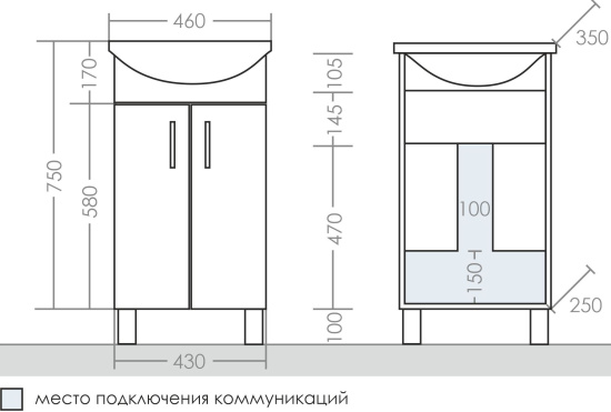 Тумба с раковиной СанТа Уют 45