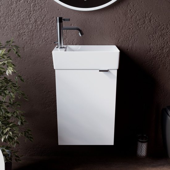 Тумба с раковиной Sancos Mini 36 L белый глянец, подвесная