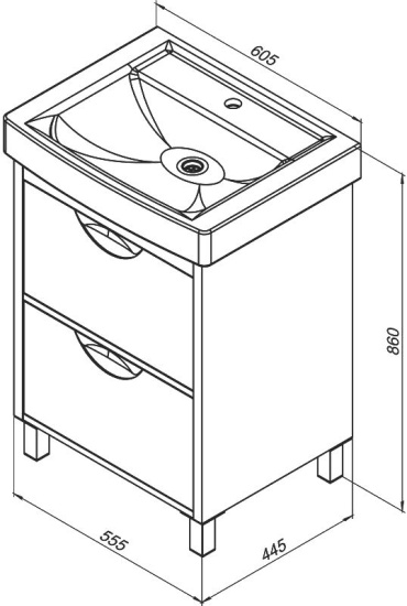 Тумба с раковиной Aquanet Гретта 60 New 2 ящика, белый