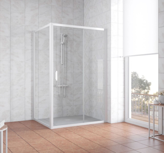 Душевой уголок Vegas Glass ZP+ZPV 140*80 01 01 профиль белый, стекло прозрачное