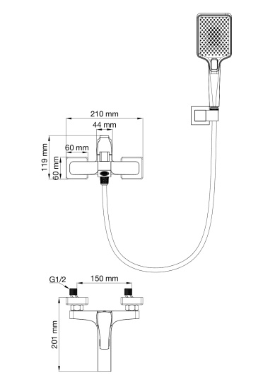 Смеситель для ванны Wonzon & Woghand Flex WW-88037072-CR