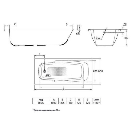 Стальная ванна BLB Atlantica B80J handles 180x80 см