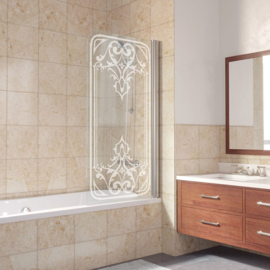 Шторка на ванну Vegas Glass EV 76 08 ARTDECO D2 R профиль глянцевый хром, стекло прозрачное рисунок