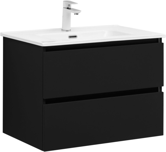 Тумба с раковиной Aquanet Вега 2.0 70 2 ящика, черная, раковина Flat