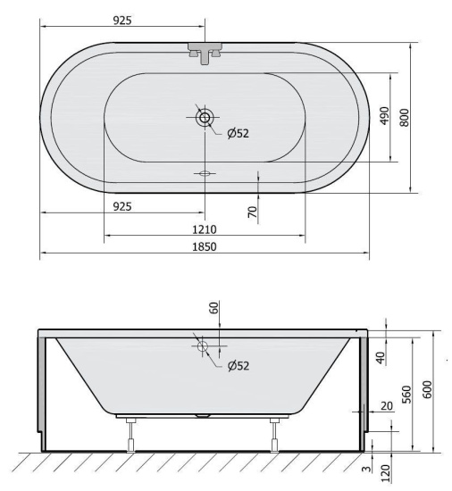 Акриловая ванна Alpen Viva O 185x80 см