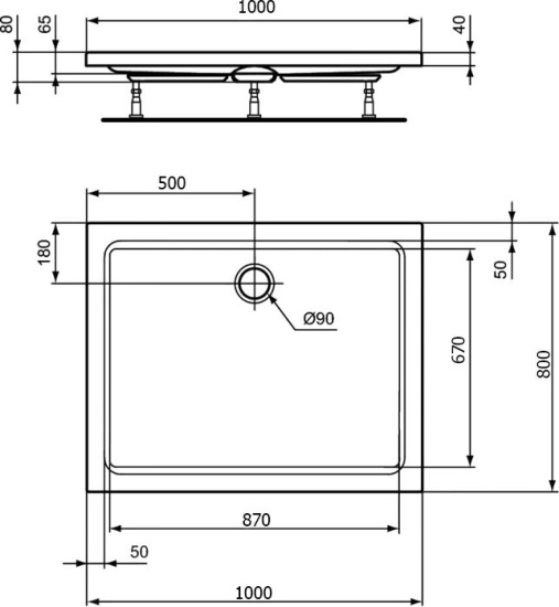 Поддон для душа Ideal Standard Hotline 100x80 прямоугольный с сифоном