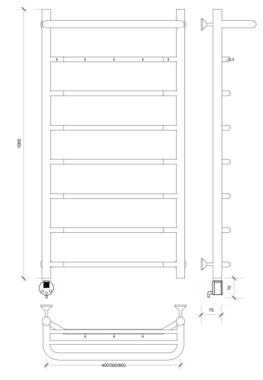 Полотенцесушитель электрический Secado Агата 1 КСП 100/50 L, хром