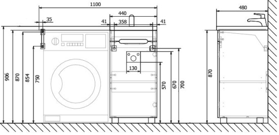 Тумба с раковиной Raval Forte 110 R, под стиральную машину