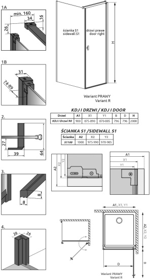 Душевой уголок Radaway Nes Black KDJ I Frame 90x100 R