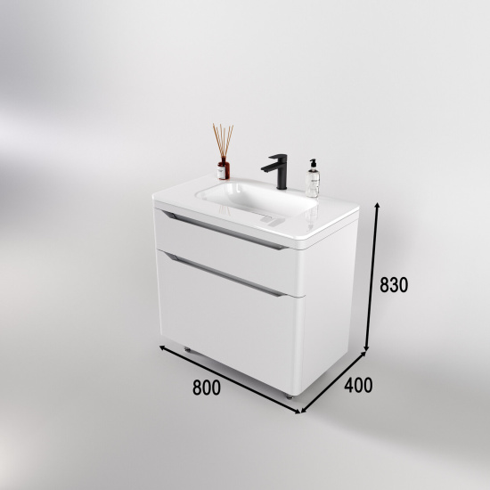 Тумба с раковиной Style Line Марелла 80 2 ящика Люкс антискрейтч белая матовый, Plus напольная