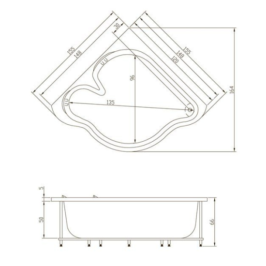 Акриловая ванна Aquatika Матрица 155 см Standart