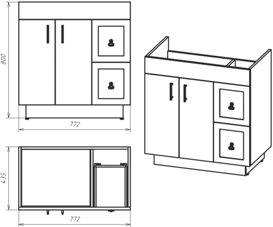 Тумба с раковиной Misty Амбра 100 2 двери, 2 ящика