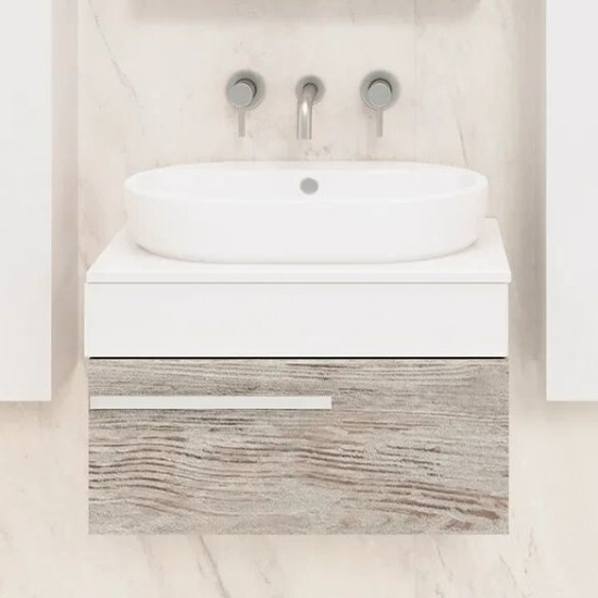 Мебель для ванной Runo Вудлайн 65, скандинавский дуб, раковина Caspia 60 Oval