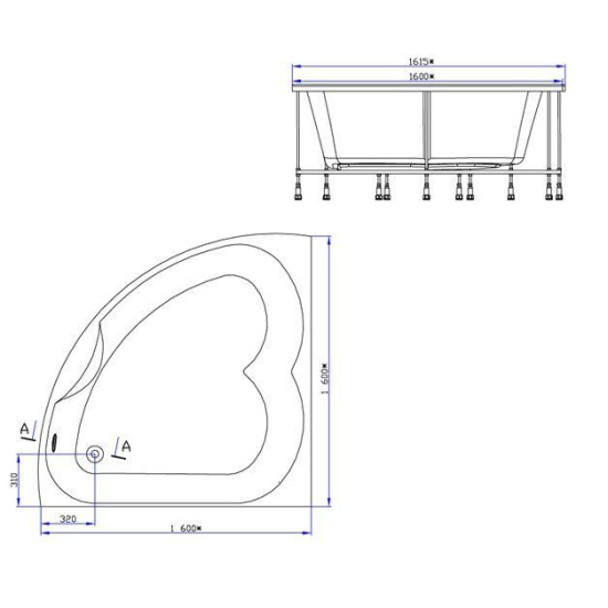 Акриловая ванна Akrilan Laguna del Monte 160x160 см