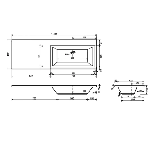Тумба с раковиной Style Line Даллас 140 R Люкс напольная, 2 ящика