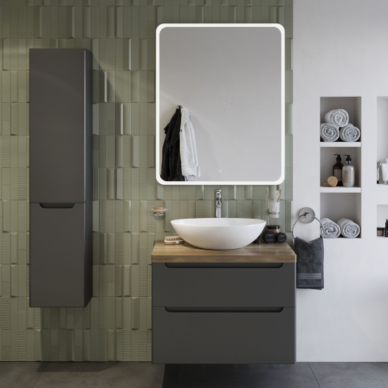 Тумба с раковиной Stworki Берген 80 серая со светлой столешницей, Moduo 55 Leaf
