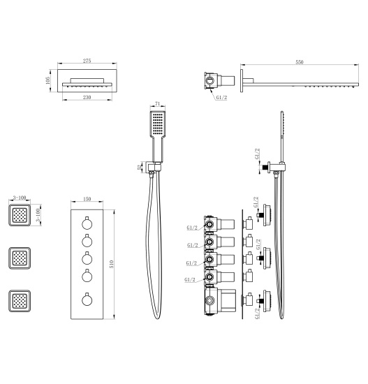 Душевая система Wonzon & Woghand WW-D4100-A-CR с термостатом