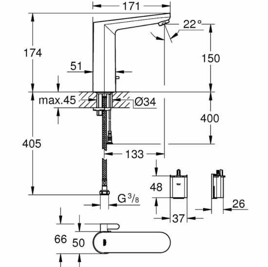 Смеситель для раковины Grohe Eurosmart Cosmopolitan E 36422001