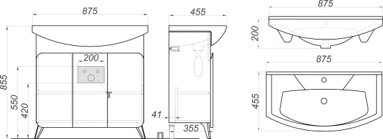 Тумба с раковиной Aqwella Basic 85 дуб золотой