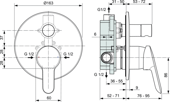 Смеситель для ванны Ideal Standard Dot 2.0 A7165AA с внутренней частью