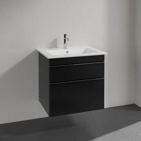Тумба с раковиной Villeroy & Boch Venticello A92401 60 black matt lacquer, с ручками хром