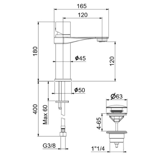 Смеситель для раковины Webert One-B NB830101015 нержавеющая сталь