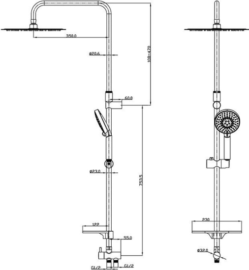 Душевая стойка с верхним душем IDDIS Mirro Plus MRPSB5Fi76