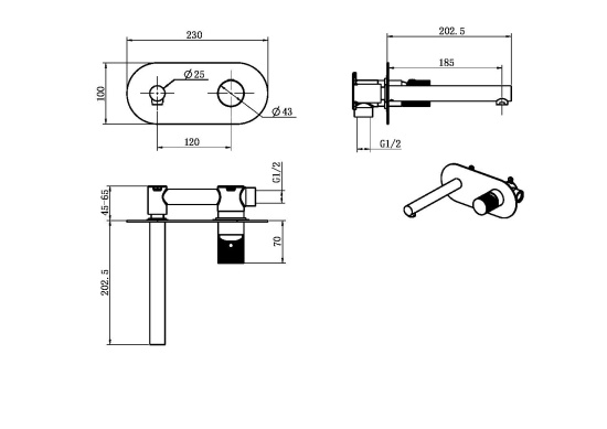 Смеситель для раковины Boheme Stick 125-GG.2 с внутренней частью