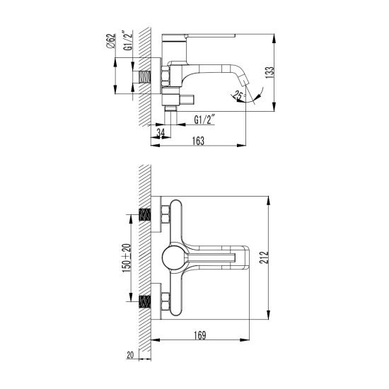 Смеситель для ванны с душем AQUAme Asti AQM6412CR