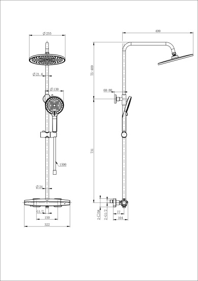 Душевая стойка Wonzon & Woghand Neo WW-B3045-A-BG с термостатом