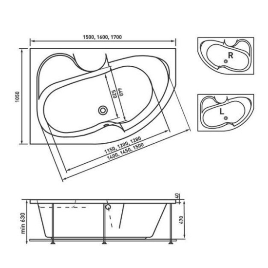 Акриловая ванна VAYER Azalia 150x105 см R/L