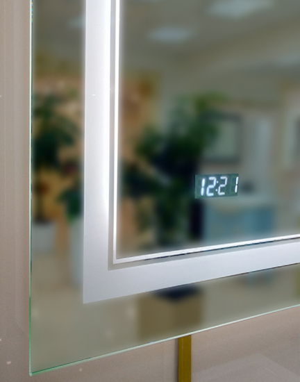 Зеркало Misty Неон 2 LED 100x80, с часами, сенсор на зеркале