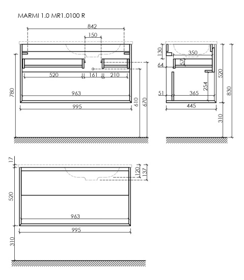 Тумба с раковиной Sancos Marmi 1.0 100 дуб галифакс натуральный правая, MR1.0100REG