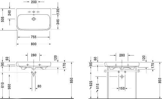 Тумба с раковиной Duravit Happy D.2 80, подвесная, белая глянцевая