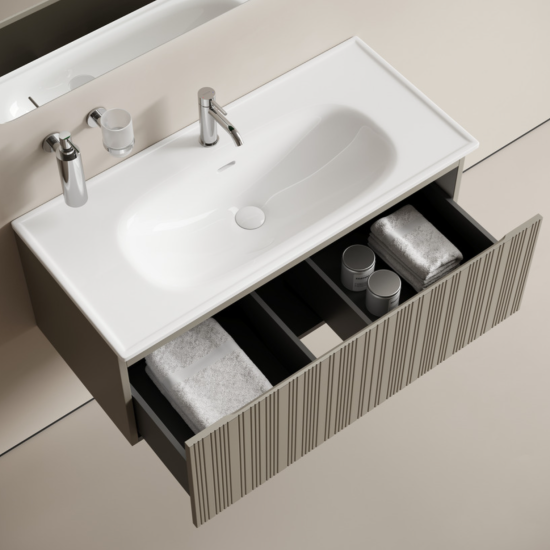 Тумба с раковиной Sancos Code 100 подвесная, серая платина, раковина белая