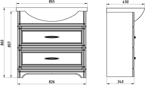 Тумба с раковиной ASB-Woodline Берта 85 белая, патина серебро