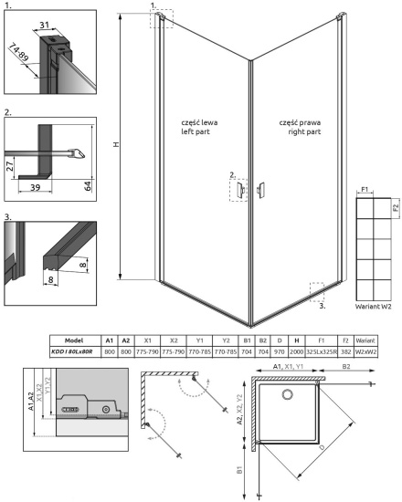 Душевой уголок Radaway Nes Black KDD I Factory 80x80