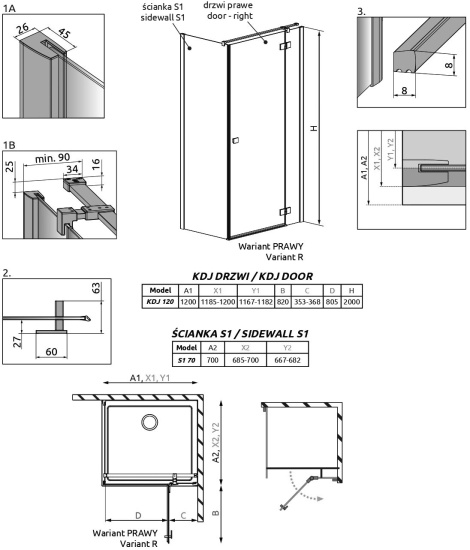 Душевой уголок Radaway Essenza New KDJ 120х70 R