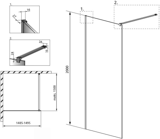 Душевая перегородка Radaway Modo X Black II Frame 150