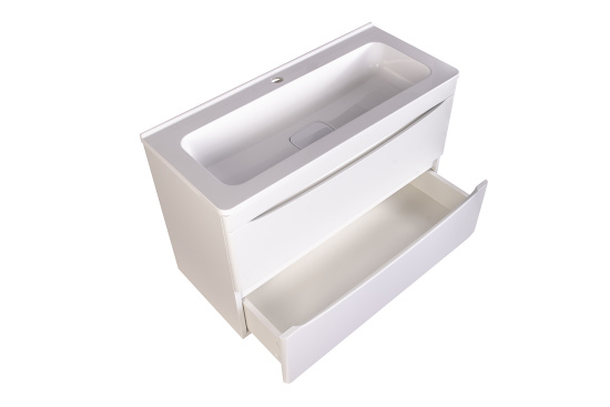 Тумба с раковиной Style Line Бергамо мини 80 2 ящика Люкс антискрейтч белая, Plus подвесная