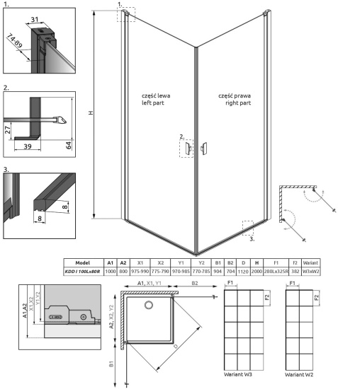 Душевой уголок Radaway Nes Black KDD I Factory 100x80