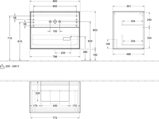 Тумба с раковиной Villeroy & Boch Finion 80 peony matt lacquer, glass white matt, с настенным освещением