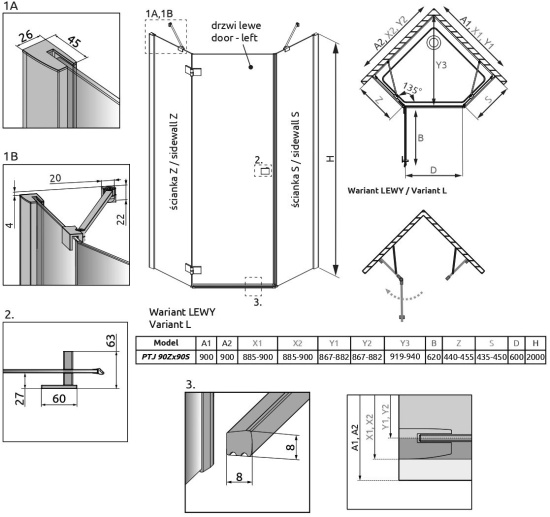 Душевой уголок Radaway Essenza New PTJ 90х90 L