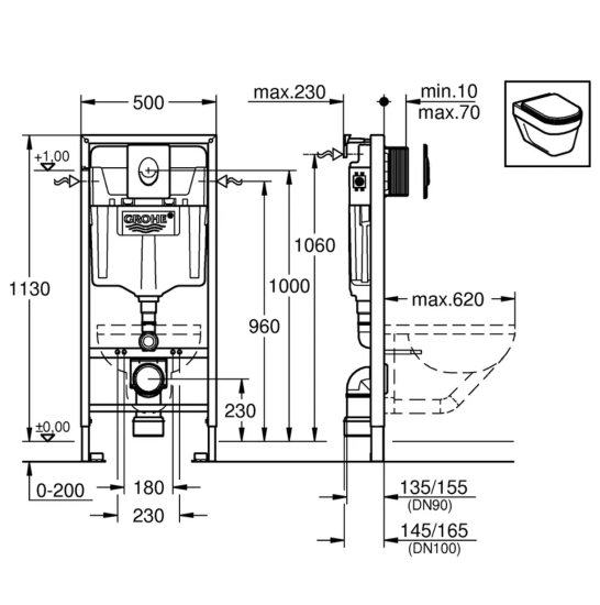 Инсталляция Grohe Rapid SL 38721001 с кнопкой + унитаз подвесной BeWash Kraft BKWHR005510