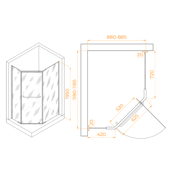 Душевой уголок RGW Passage PA-091B 120х90 профиль черный, стекло прозрачное