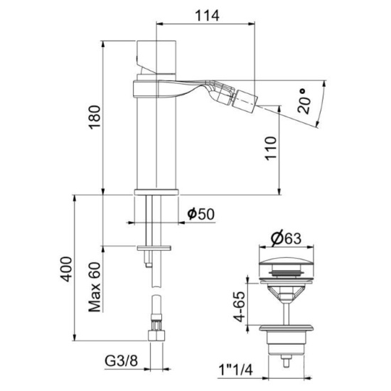 Смеситель для биде Webert One-B NB840101441 черный, нержавеющая сталь