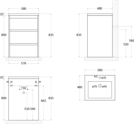 Тумба с раковиной Art&Max Family 60, напольная, Pino Siberia