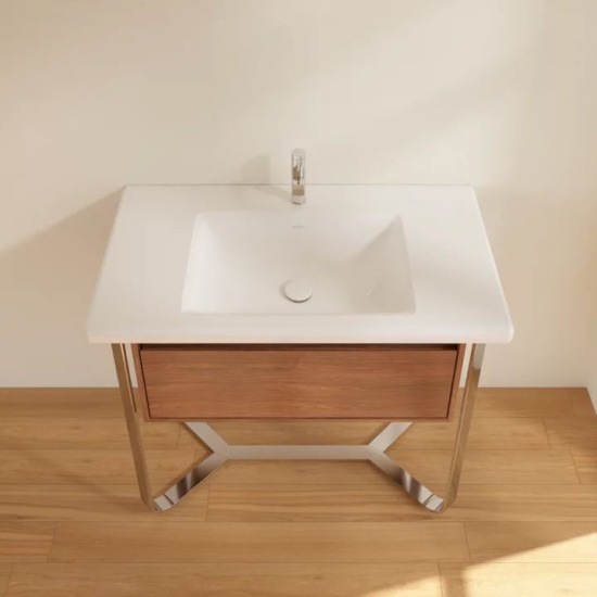 Тумба с раковиной Villeroy & Boch Antheus 100 american walnut, с подставкой из глянцевой стали